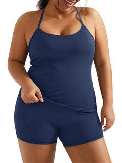 Aoysky Women Buttery Soft Plus Size Workout 2 Piece Sets Halter Tank Tops High Waisted Biker Shorts Outfits
