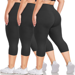 Plus Size High-Waist Capri Leggings — 3-Pack (XL–4X)