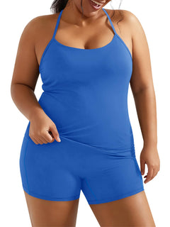 Aoysky Women Buttery Soft Plus Size Workout 2 Piece Sets Halter Tank Tops High Waisted Biker Shorts Outfits