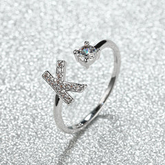 Popular Fashion Silvery AZ Letter Ring Initials Wedding Love Couple Rings Bridesmaid Gift