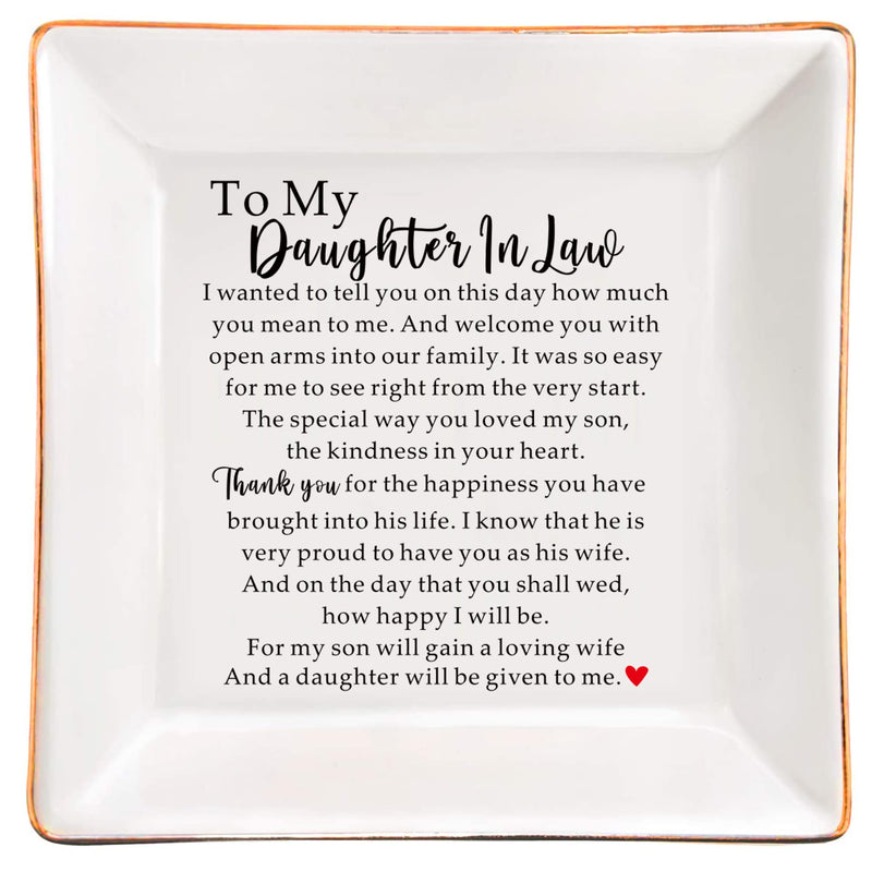 SUNBMO To My Daughter in Law Ceramic Jewelry Dish Daughter in Law Wedding Gift Daughter in Law Gift from Mother in Law Birthday Mothers Day Gift for Daughter In Law from Mom