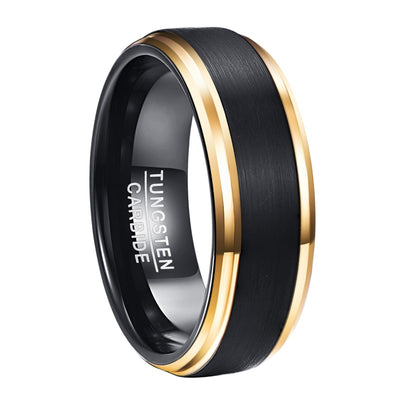 8mm Width Vacuum Plating Golden Edge Black Matte Surface Men's Tungsten Ring USA Size 7-15