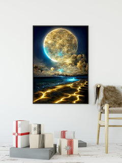 KINPLUB Moonlight Beach Diamond Painting Kits for Adults, 5D Seaside Moon Diamond Art Kits for Beginners, DIY Full Drill Paint with Diamond, Home Wall Decor 12 x 16 Inch