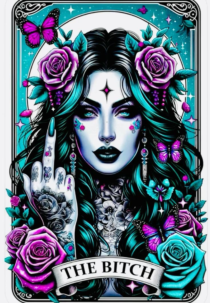 GQYCZZ Gothic Diamond Art Kits for Adults-THE Bitch Tarot Diamond Painting Kits for Adults Beginners, 5D DIY Full Drill Round Rhinestone Gem Art Crafts Paintings for Home Wall Decor 12