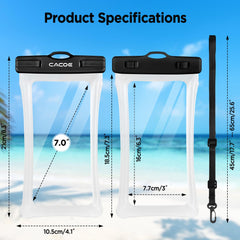 CACOE [Floatable] Floating Universal IPX8 Waterproof Phone Case 2 Pack-Up to 7.0",Adjustable Lanyard Phone Pouch,Cellphone Dry Bags for Vacation Beach Pool Kayak Cruise Travel Essentials（Black+Green）