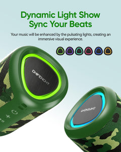 Portable Bluetooth Speaker Beach Essentials: Powerful Crystal Clear Sound/Dynamic Light/IPX5 Waterproof/All Day Playtime/Wireless BT 5.3/TWS Paring, Mom Gifts, Outdoor|Travel|Camping|Pool Accessories