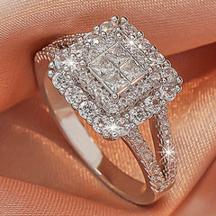 Large multi row white Synthetic Zirconia, fashionable, stylish, and atmospheric. Couples, lovers, gifts, wedding rings, Holiday Accessories, Couple Jewelry, Elegant Rings, Stylish Jewelry, Plated Rings, Highquality Finish, St