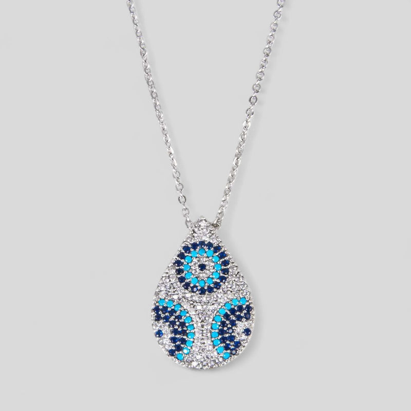 Evil Eye Tear Drop Shape Pendant Necklace - Cubic Zirconia