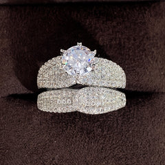 Set of 2 Bridal Wedding Rings with Inlaid Zirconia for Women'S Engagement Proposal Gift Jewelry