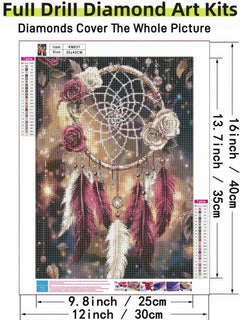 Dream Catcher 5D DIY Diamond Painting Kits for Adults, Diamond Art Kits for Beginners, Full Drill Dot Painting Gem Art Kits for Home Wall Decor11.8 x15.7 Inch