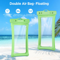CACOE [Floatable] Floating Universal IPX8 Waterproof Phone Case 2 Pack-Up to 7.0",Adjustable Lanyard Phone Pouch,Cellphone Dry Bags for Vacation Beach Pool Kayak Cruise Travel Essentials（Black+Green）