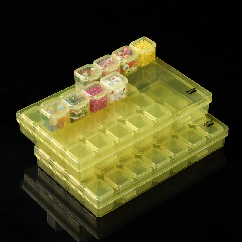 Mr. Pen- Bead Storage Containers, 28 Grids, 2 Pack, Clear White, 160pcs Label Stickers, Transparent, Small Bead Organizer Box, Diamond Art, Diamond Painting Organizer