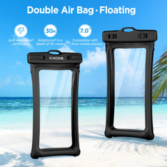 CACOE [Floatable] Floating Universal IPX8 Waterproof Phone Case 2 Pack-Up to 7.0",Adjustable Lanyard Phone Pouch,Cellphone Dry Bags for Vacation Beach Pool Kayak Cruise Travel Essentials（Black+Green）