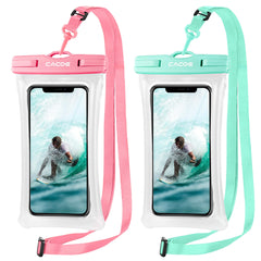 CACOE [Floatable] Floating Universal IPX8 Waterproof Phone Case 2 Pack-Up to 7.0",Adjustable Lanyard Phone Pouch,Cellphone Dry Bags for Vacation Beach Pool Kayak Cruise Travel Essentials（Black+Green）