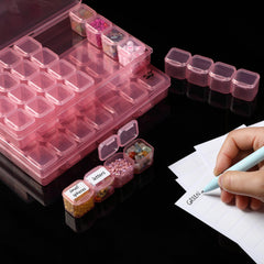 Mr. Pen- Bead Storage Containers, 28 Grids, 2 Pack, Clear White, 160pcs Label Stickers, Transparent, Small Bead Organizer Box, Diamond Art, Diamond Painting Organizer