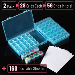 Mr. Pen- Bead Storage Containers, 28 Grids, 2 Pack, Clear White, 160pcs Label Stickers, Transparent, Small Bead Organizer Box, Diamond Art, Diamond Painting Organizer