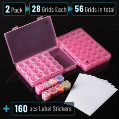 Mr. Pen- Bead Storage Containers, 28 Grids, 2 Pack, Clear White, 160pcs Label Stickers, Transparent, Small Bead Organizer Box, Diamond Art, Diamond Painting Organizer