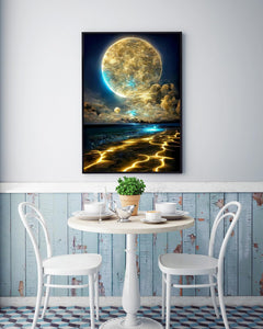 KINPLUB Moonlight Beach Diamond Painting Kits for Adults, 5D Seaside Moon Diamond Art Kits for Beginners, DIY Full Drill Paint with Diamond, Home Wall Decor 12 x 16 Inch