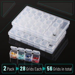 Mr. Pen- Bead Storage Containers, 28 Grids, 2 Pack, Clear White, 160pcs Label Stickers, Transparent, Small Bead Organizer Box, Diamond Art, Diamond Painting Organizer