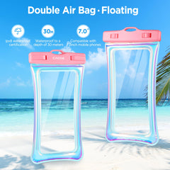 CACOE [Floatable] Floating Universal IPX8 Waterproof Phone Case 2 Pack-Up to 7.0",Adjustable Lanyard Phone Pouch,Cellphone Dry Bags for Vacation Beach Pool Kayak Cruise Travel Essentials（Black+Green）