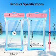 CACOE [Floatable] Floating Universal IPX8 Waterproof Phone Case 2 Pack-Up to 7.0",Adjustable Lanyard Phone Pouch,Cellphone Dry Bags for Vacation Beach Pool Kayak Cruise Travel Essentials（Black+Green）
