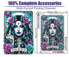 GQYCZZ Gothic Diamond Art Kits for Adults-THE Bitch Tarot Diamond Painting Kits for Adults Beginners, 5D DIY Full Drill Round Rhinestone Gem Art Crafts Paintings for Home Wall Decor 12"x16"