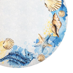 Set of 4 Round Placemats Covers Ring Seahorse Blue 14 Dia inch