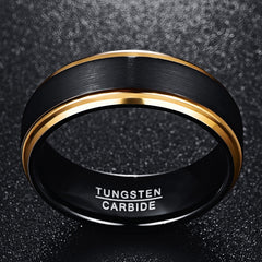 8mm Width Vacuum Plating Golden Edge Black Matte Surface Men's Tungsten Ring USA Size 7-15