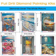KINPLUB Moonlight Beach Diamond Painting Kits for Adults, 5D Seaside Moon Diamond Art Kits for Beginners, DIY Full Drill Paint with Diamond, Home Wall Decor 12 x 16 Inch
