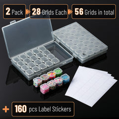 Mr. Pen- Bead Storage Containers, 28 Grids, 2 Pack, Clear White, 160pcs Label Stickers, Transparent, Small Bead Organizer Box, Diamond Art, Diamond Painting Organizer