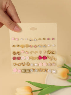 A Set of 30 Pairs of Letter, Butterfly, Heart, Small Flower, Teardrop, and Snowflake Fashion Stud Earrings