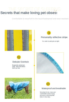 Dog Clothes, Waterproof Jackets, Hooded Raincoats with Reflective Strip, Outdoor Breathable Clothes for Puppies