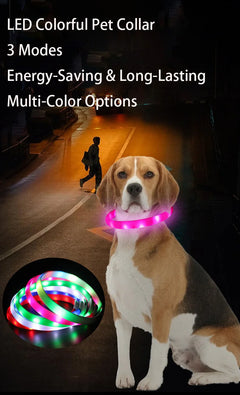 LED Illuminated Dog Collar, Waterproof PVC Material, With USB Interface, 3 Modes, Suitable for Large, Medium And Small Dogs.