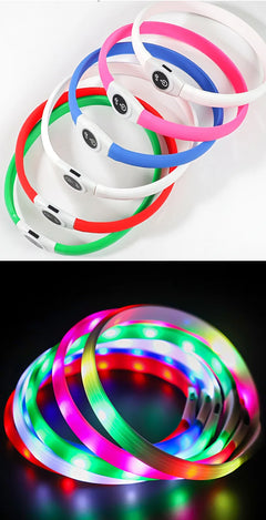 LED Illuminated Dog Collar, Waterproof PVC Material, With USB Interface, 3 Modes, Suitable for Large, Medium And Small Dogs.