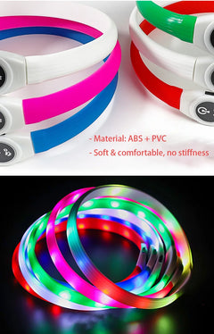 LED Illuminated Dog Collar, Waterproof PVC Material, With USB Interface, 3 Modes, Suitable for Large, Medium And Small Dogs.