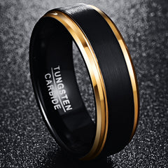 8mm Width Vacuum Plating Golden Edge Black Matte Surface Men's Tungsten Ring USA Size 7-15