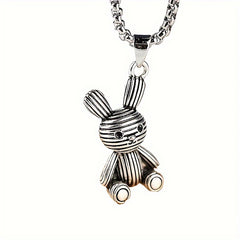 Little Bear Titanium 201 Stainless Steel Necklace Hip-Hop Rabbit Pendant Men's Minimalist Versatile Long Sweater Chain Accessory 27.56inch