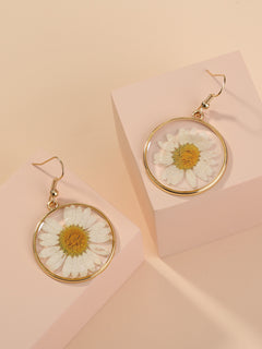 Nickle-Free Copper Dangle Earrings - Nooxian Elegant White Chrysanthemum - Boho Vacation Style with Golden-Tone Finish, Perfect for Everyday & Getaways