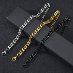 3/5/7/mm Fashion Simple Stainless Steel Cuban Chain Bracelet For Men And Women