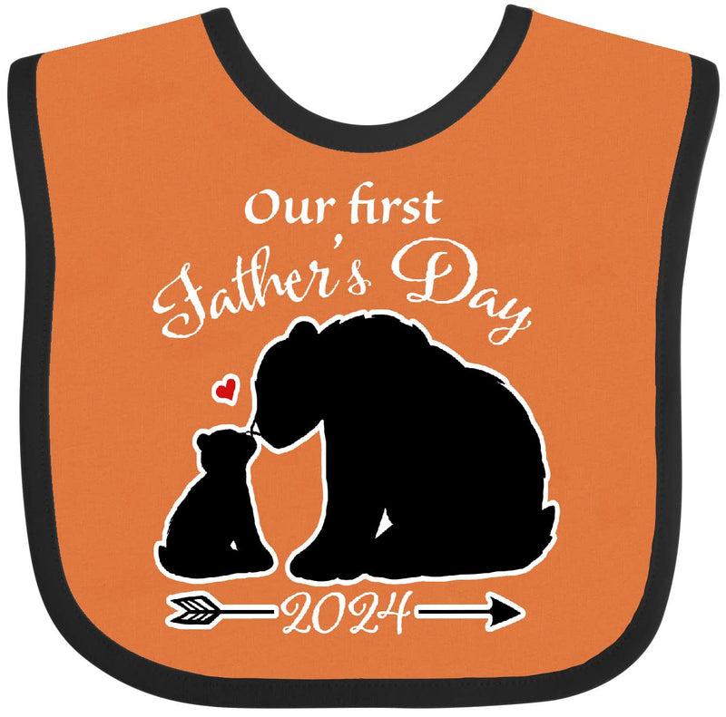 inktastic Bears Our First Fathers Day 2024 - Bear Silhouette Baby Bib Orange and Black 35773