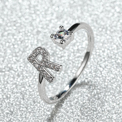 Popular Fashion Silvery AZ Letter Ring Initials Wedding Love Couple Rings Bridesmaid Gift