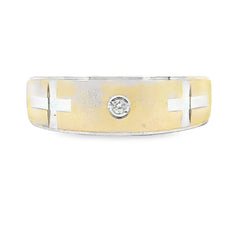 .02ct Mens Ring Wedding Band Sterling Silver 14KT Gold