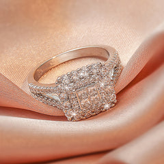 Large multi row white Synthetic Zirconia, fashionable, stylish, and atmospheric. Couples, lovers, gifts, wedding rings, Holiday Accessories, Couple Jewelry, Elegant Rings, Stylish Jewelry, Plated Rings, Highquality Finish, St