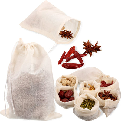 10pcs Reusable Drawstring Soup Bags, Natural Muslin Drawstring Bags, Natural Unbleached Spice/Tea/Herbs Bags