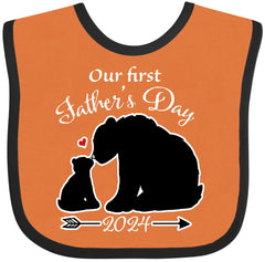 inktastic Bears Our First Fathers Day 2024 - Bear Silhouette Baby Bib Orange and Black 35773