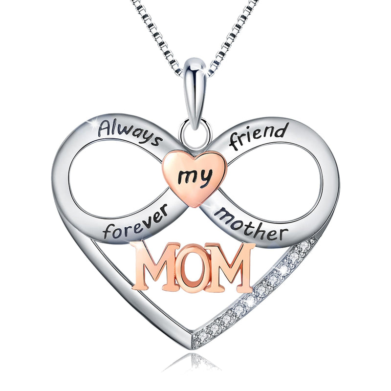ABBGIABBW Mothers Day Gifts 925 Sterling Silver Always My Mother Forever My Friend Love Heart Pendant Necklace Mom Daughter Jewelry Birthday Christmas Gifts