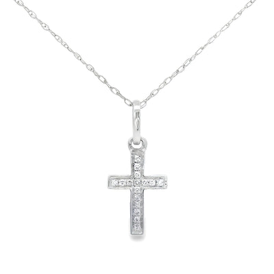 .05ct Diamond Cross Religious Pendant 14KT White Gold