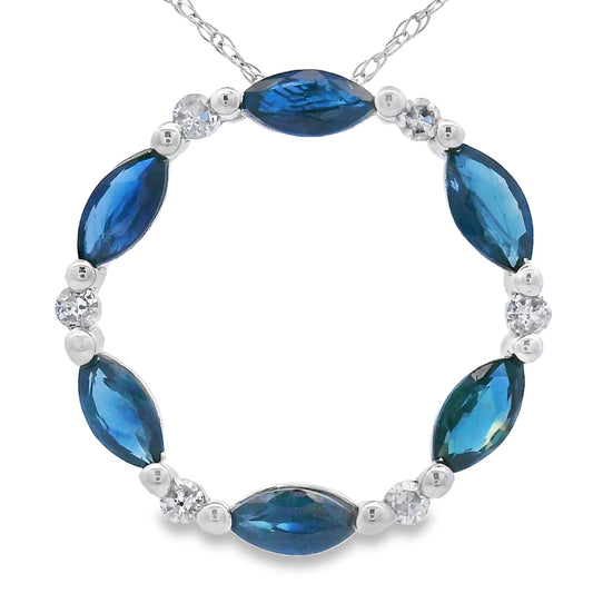 Sapphire Diamond Circle of Love Pendant 10KT White Gold