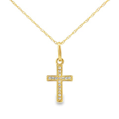 .05ct Diamond Cross Religious Pendant 14KT Yellow Gold