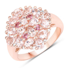 "2.36 Carat Genuine Morganite, Pink Tourmaline and White Diamond .925 Sterling Silver Ring
